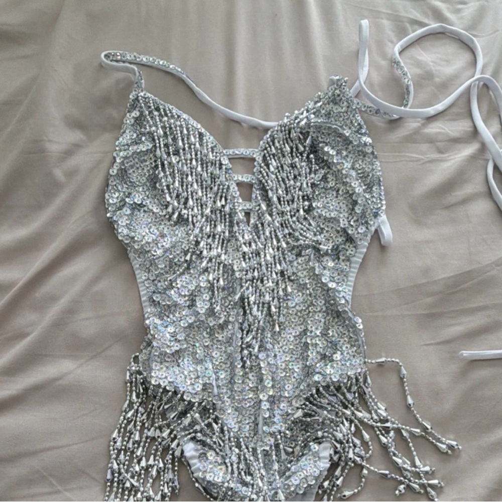 Silver Sequin Halter Bodysuit - image 2